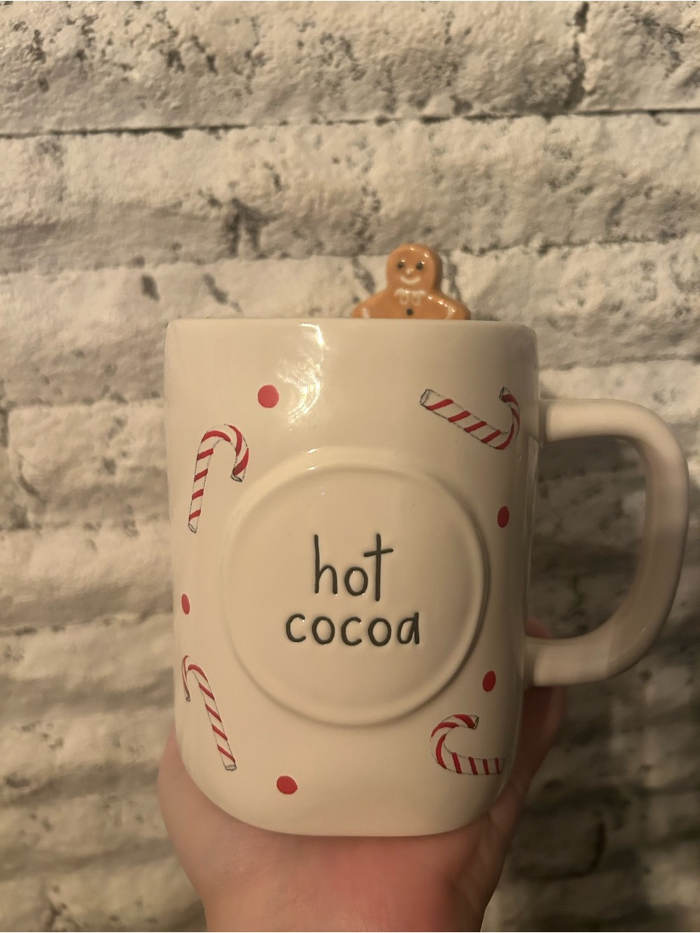 Rae Dunn hot cocoa mug with gingerbread man